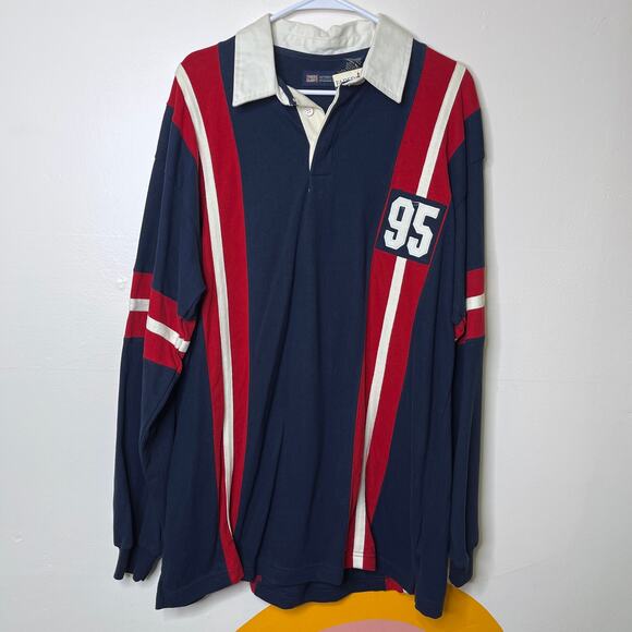 NEW VTG Y2K Faded Glory Men's Collared Shirt Large Blue Striped Polo - Picture 1 of 5